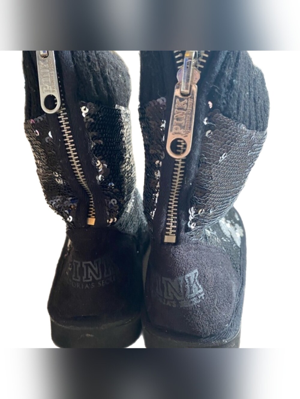 PINK Victoria’s Secret Black Sequin Slipper Boots | Size 7-8 | Like-New